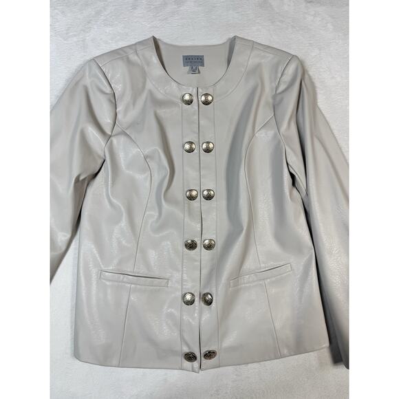 Susan Graver Women's Faux Leather Long Sleeve Jacket Pale Stone Size 8 - Picture 2 of 8